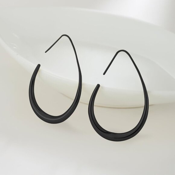 Black 50*30 Lightweight Teardrop Large Oval Pull Through Hoop Earrings for Women - Picture 5 of 5